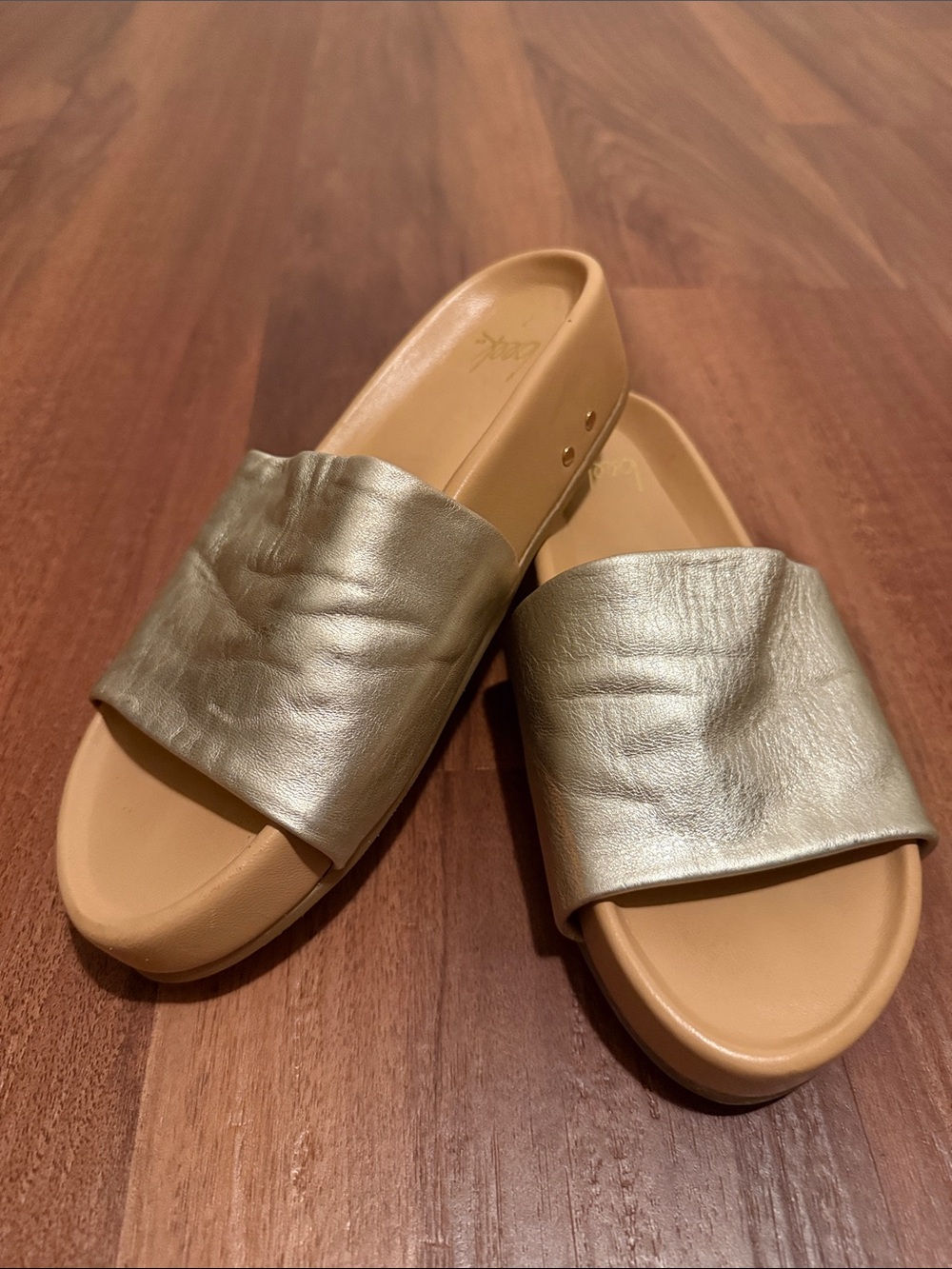 beek.. Metallic Gold Platform Slide Sandals for Women (offers welcome!)